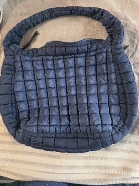Free People Quilted Navy Puffer Tote Shoulder Bag